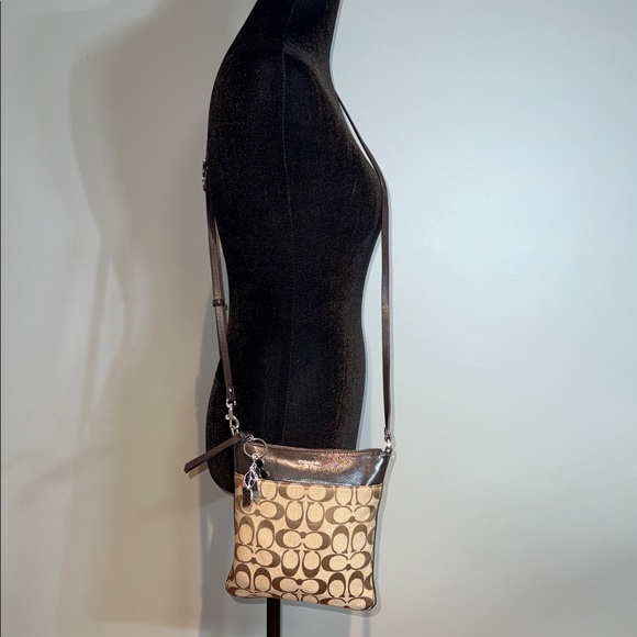 Coach Signature Tan and Brown Crossbody Bag and key charm - Picture 10 of 11